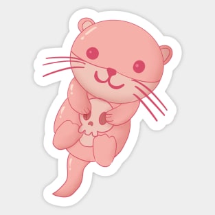 baby otter with a little skull Sticker